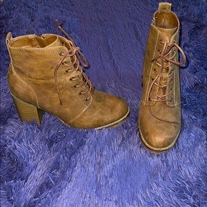 Brown Chunky Heel Booties